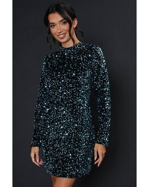Dorothy Perkins Velvet Sequin Mini Dress - Blue