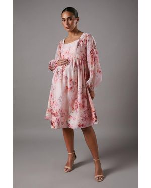 Coast Maternity Printed Empire Line Organza Dress - Pink