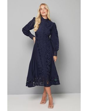 Wallis Petite Premium Lace Collarless Shirt Dress - Blue
