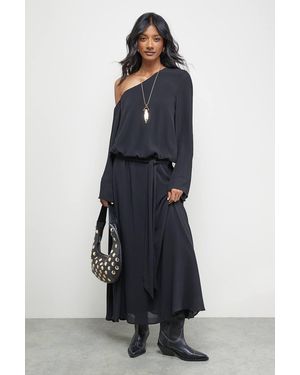 Warehouse Crinkle Chiffon One Shoulder Drop Waist - Blue