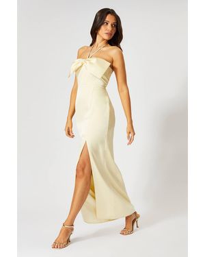 MissPap Satin Halter Neck Bow Maxi Dress - Natural