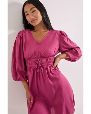 Dorothy Perkins Petite Tie Detail Blouson Sleeve Mini Dress - Red