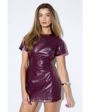 MissPap Faux Leather Cut Out Detail Mini Dress - Red