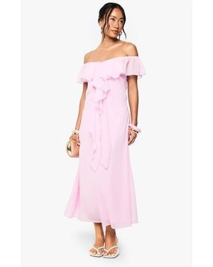 Boohoo Chiffon Bardot Ruffle Midaxi Dress - Pink