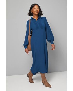 Wallis Woven Pintuck Detail Trapeze Shirt Dress - Blue