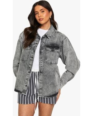 Boohoo Camisa Oversize Vaquera Con Lavado De Ácido - Gris
