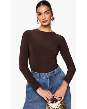 Boohoo Double Layer Slinky Long Sleeve Crew Neck One Piece - Blue