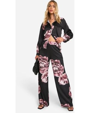Boohoo Large Scale Floral Wide Leg Pants - White