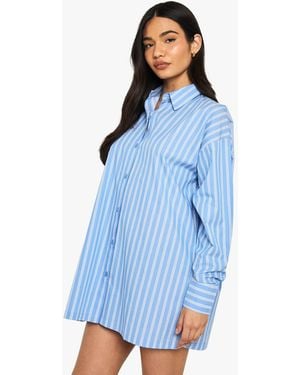 Boohoo Oversized Stripe Shirt Dress - Blue