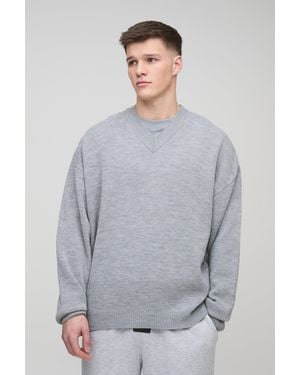 Boohoo Jersey Tall Oversize Recto De Punto Con Escote De Pico - Gris