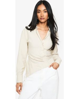 Boohoo Linen Look Wrap Blouse - White