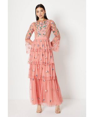 Coast Hand Embellished Tiered Skirt Maxi Dress - Pink