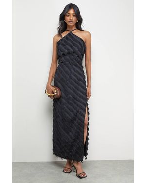 Oasis Diagonal Fluffy Halter Maxi Dress - Blue