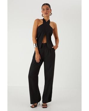 MissPap Twill Wide Leg Tailored Trouser - Black