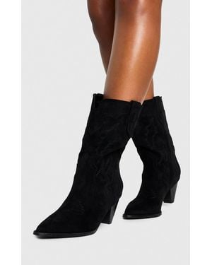 Boohoo Cone Heeled Calf High Western Boots - Black