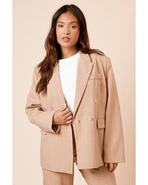 Dorothy Perkins Petite Oversized Double Breasted Stripe Blazer - Natural