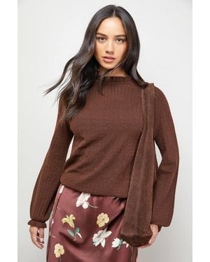 Oasis Ruffle Cuff And Collar Sweater - Brown