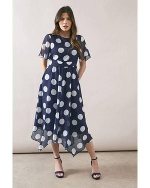 Wallis Spot Twist Front Chiffon Midi Dress - Blue