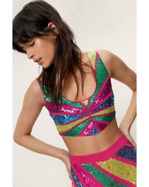 Nasty Gal Colorblock Sequin Cropped Bralette - Pink