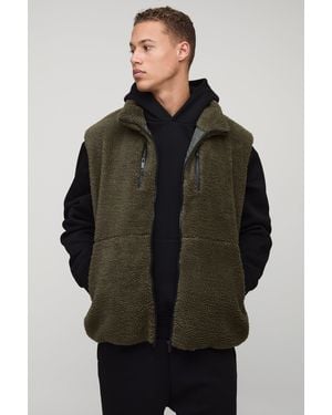 Technic Tall Oversized Borg Zip Through Al Gilet - Black