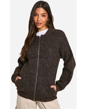 Boohoo Oversized Zip Through Knitted Bomber Jacket - Black