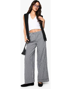Boohoo Tall Gingham Turn Up Pants - Black
