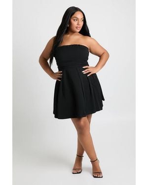 Boohoo Plus Structured Ruched Mini Bandeau Skater Dress - Black