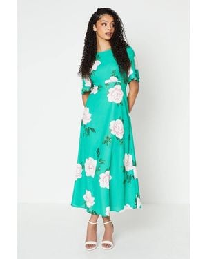 Dorothy Perkins Tall Floral Flutter Sleeve Midi Dress - Blue
