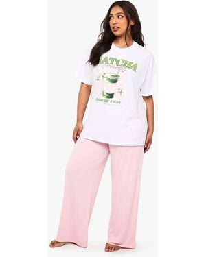 Boohoo Plus Breakfast Club Shirt & Pj Trouser Set - Pink