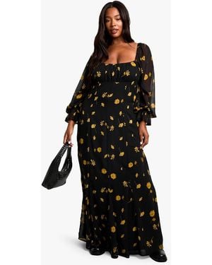 Boohoo Plus Long Sleeve Smock Maxi Dress - Black
