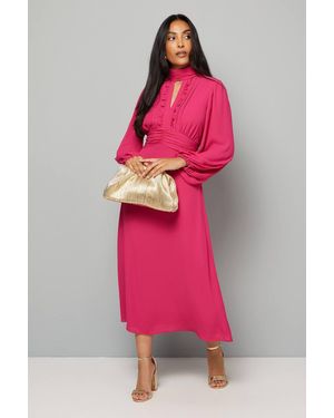 Wallis Petite Keyhole Ruffle Detail Midi Dress - Pink