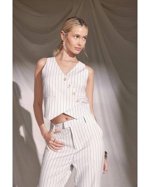 Boohoo Linen Look Pinstripe Asymmetric Waistcoat - White