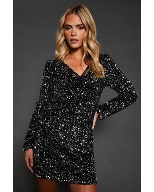 Dorothy Perkins Petite Lace Trim Sequin Mini Dress - Gray