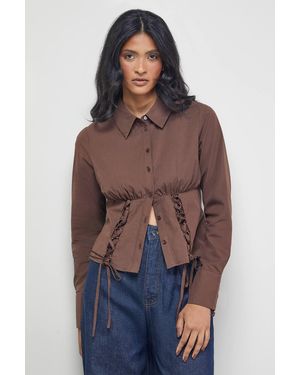 Warehouse Cotton Lattice Front Fitted Waist Shirt - Blue