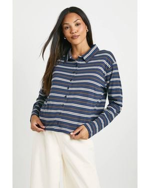 Boohoo Maternity Collared Stripe Fitted Rugby Shirt - Blue
