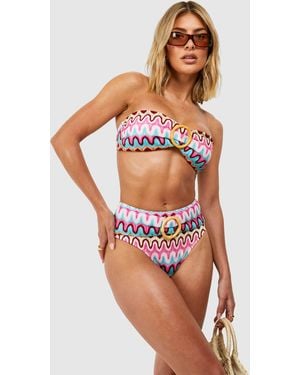 Boohoo Zig Zag Knit O-Ring Bandeau Bikini Top - Pink