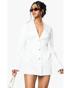 Boohoo Tailored Ruched Cinched Waist Blazer Dress - White