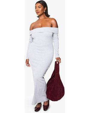 Boohoo Plus Basic Rib Bardot Maxi Dress - White