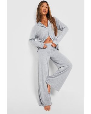 Boohoo Pantalón De Pijama De Pernera Ancha Y Tela Jersey - Blanco