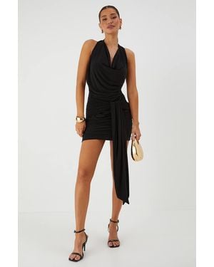 MissPap Halter Neck Drape Front Mini Dress - Black
