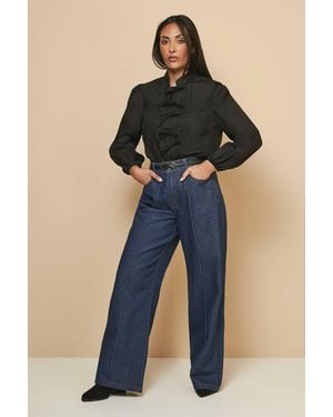 Wallis Petite Pintuck Tie Front Blouse - Blue