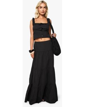 Boohoo Cotton Poplin Tiered Maxi Skirt - Black