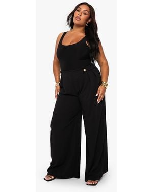 Boohoo Plus Elasticated Waist Trim Wide Leg Tailored Trouser - Black