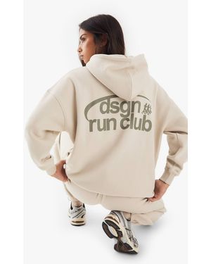 DSGN Studio Run Club Oversized Printed Hoodie - Natural