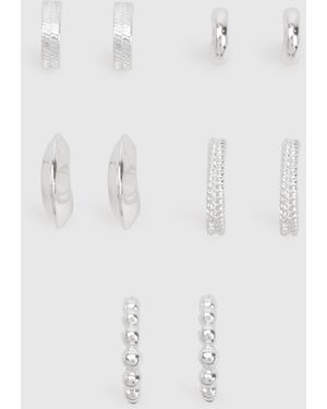 Boohoo Silver Hoop Earrings 5 Pack - Blanco