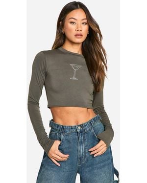 Boohoo Tall Hotfix Martini Long Sleeve Tee - Gray