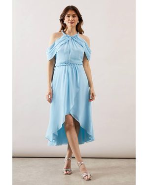 Wallis Occasion Chiffon Cold Shoulder Midi Dress - Blue