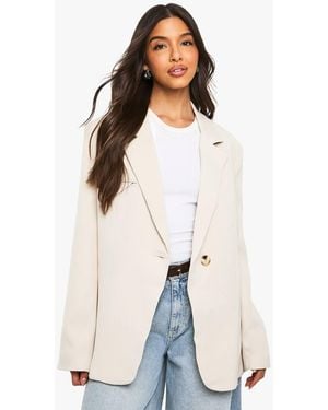 Boohoo Woven Oversized Tailored Shoulder Pad Blazer - Natural