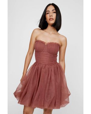 Nasty Gal Tulle Corset Bandeau Puffball Dress - Red