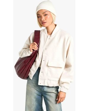 Boohoo Boucle Bomber Jacket - White